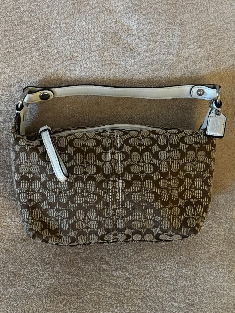 Coach Brown Signature Mini Shoulder Bag with White Trim